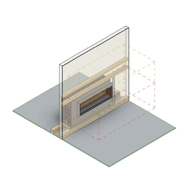 Fire place installation in home. Renovation with addition of fire